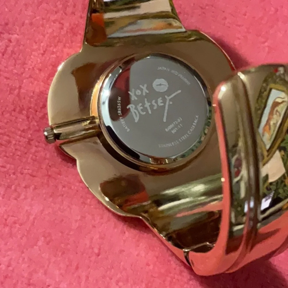 Betsey Johnson Rose Gold Floral Crystal Bangle Watch with Pink Accent Hand - Picture 4 of 6